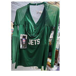 All Sport Couture New York Jets Women's Fashion Long Sleeve V-Neck Halter Top -